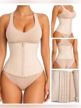Waist Trainer Beige L Zip & Hooks Tummy Control